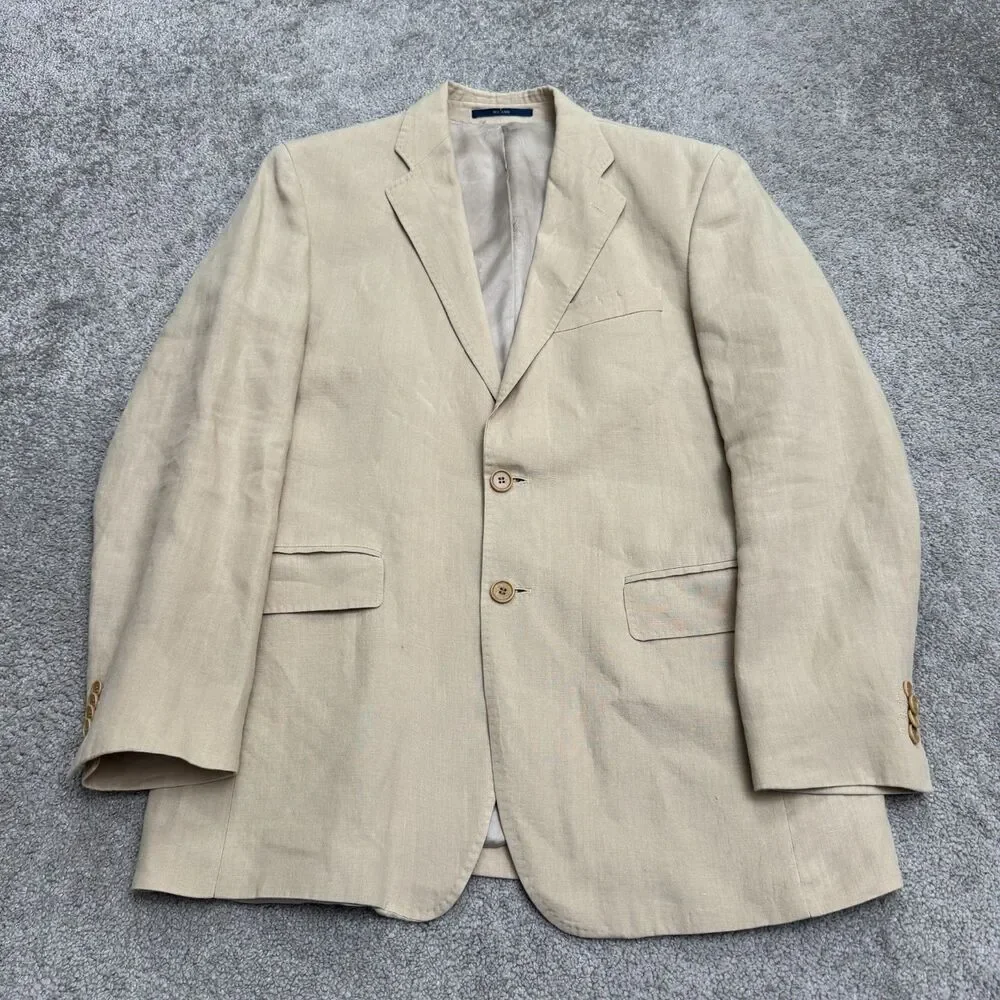 Milano Fratelli Ormezzano Two Button Blazer Men 40R Beige 100% Linen Sport Coat